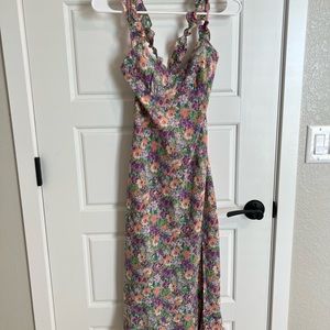 Floral midi slip dress with criss cross back